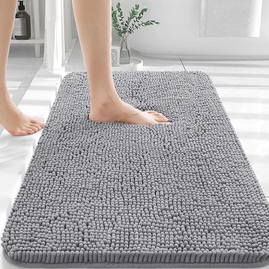 OLANLY Bathroom Rugs 30x20, Extra Soft Absorbent Chenille Bath Rugs, Rubber Backing Quick Dry, Machine Washable Bath Mats for Bathroom Floor, Tub and Shower, Home Decor Accessories, Grey