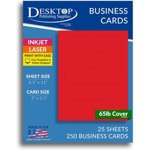 250 Red Business Cards 3.5" x 2" - Printable Colored Blank Business Card Paper Sheets, Micro Perforated Cardstock Business Cards 65lb Cover (176gsm) for Inkjet Laser Printers, 10 per Sheet (25 sheets)