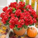 Artificial Geraniums Fake Flowers for Outdoors Decoration, 6 Bundles Silk Geraniums Red Flower UV Resistant Look Real Faux Plants for Front Door Garden Porch Planter Patio Balcony Yard Indoor Home