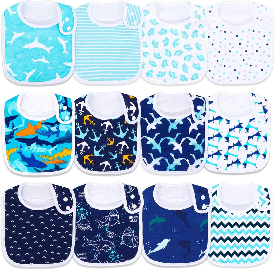Benoxine Baby Bibs Super Soft and Absorbent Organic Cotton Baby Bandana Drool Bibs Set for Boys Girls Newborn Unisex 3-36 Months 12 Pcs