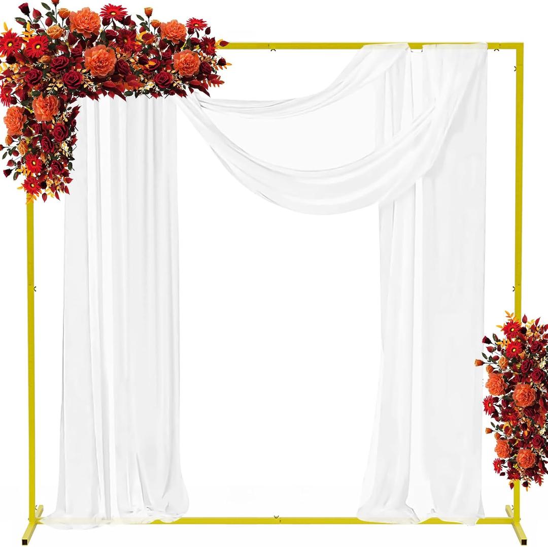 Gold Wedding Arch Backdrop Stand, 6.6x6.6 FT Square Metal Balloon Arch Backdrop Stand with Ground Stakes, Wedding Arch Frame for Ceremony Party Birthday Baby Shower Anniversary Decoration