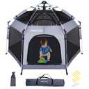 Premium in-Door and Ou-tdoor Baby Playpen - Portable, Lightweight, Pop Up Pack and Play Toddler Play Yard w/Canopy and Travel Bag - Grey
