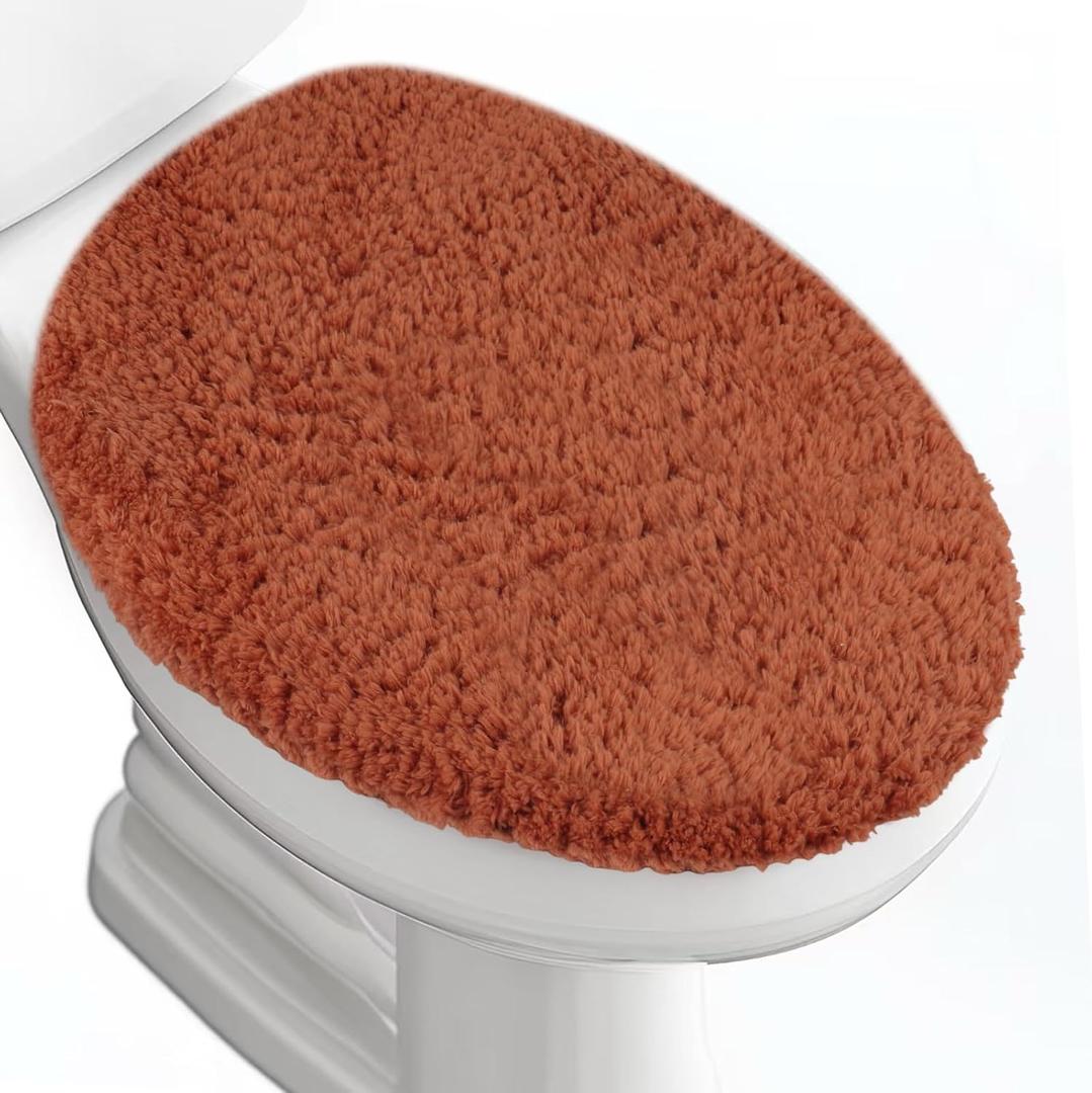 Microfiber Elongated Toilet Seat Cover 19.5"x 15" Machine Washable Solid Toilet Lid Cover Adjustable Rubber Backing Fits Most 18-19.5"L x 14-16"W Elongated Toilet Seat