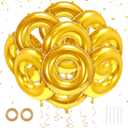 15 Pack 30" Gold Ring Balloons for Cartoon Characters Themed Party Decor, Hedgehog Theme Birthday & Anniversary Backdrop, Shiny Foil Balloons with Ribbons & Fishing Line