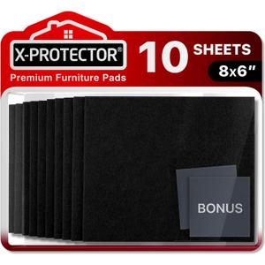 Felt Furniture Pads X-PROTECTOR 10 PCS - Premium 8 x 6 x 1/5 Heavy Duty Black Felt Sheets! Cut Large Furniture Pads to The Size You Need - The Best Felt Floor Protectors for Any Hard Floor!