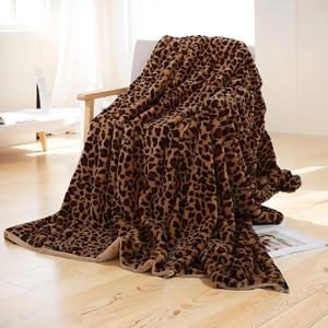 UKELER Leopard Throw Blanket 50''x60'', 560 GSM Double Sided Faux Fur Blankets and Throws for Bed Sofa Travel and Camping, Super Soft Cozy Fluffy Plush Blanket, Cheetah Print Blankets for All Seasons