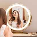 19" Round Vanity Mirror with Lights, Large Makeup Mirror with 3 Color Lighting Dimmable, Smart Touch Control, 360°Rotation Vanity Mirror for Bedroom, Dressing Room, Tabletop, Easy to Install, Gold