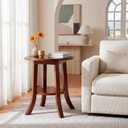 LITTLE TREE Round End Table,2-Tier Solid Wood Side Table,Small Accent Table