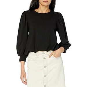 The Drop Women's Leona Short Puff Sleeve Crew Neck French Terry Sweatshirt, Black, XS