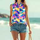 ASTANFY Women Hawaiian Shirts Summer Beach Tank Tops Colorful Sleeveless Vacation Shirts (M)