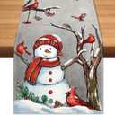 Christmas Red Bird Branch Table Runner Snowman Cardinal Burlap Table Runners, Winter Xmas Seasonal Coffee Table Center Decor for Home Kitchen Dining Party Indoor Outdoor 13x108 Inch