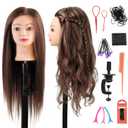 Mannequin Head with Hair 80% Human Hair Doll Head 26"-28" Hairdresser Practice Training Head Cosmetology Manikin with 9 Tools and Clamp - #4 Brown