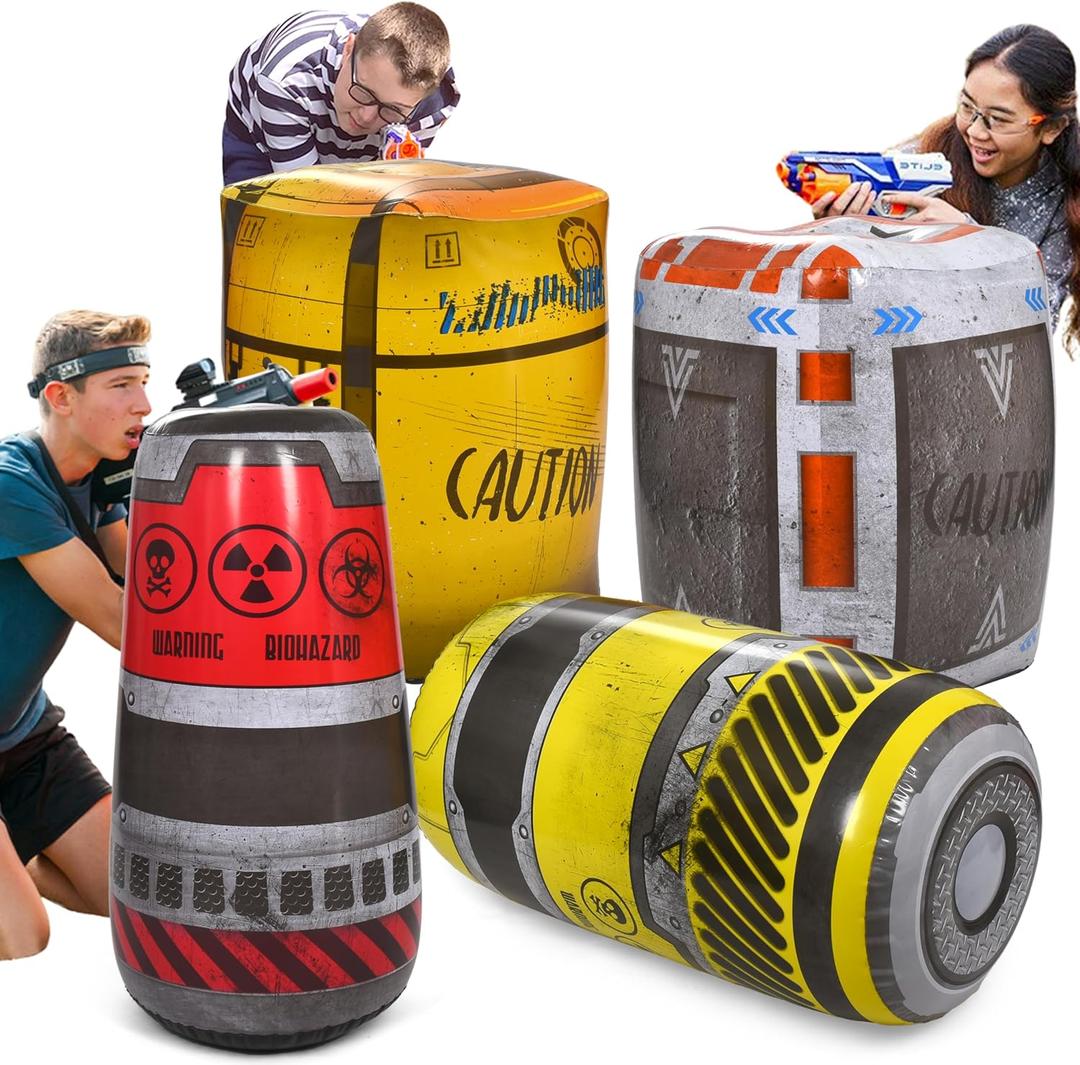 Kidzlane Inflatable Bunkers Set - Barrels for Laser Tags, Blast Guns & Paintball - Inflatable Paintball Battle and Outdoor War Zone Bunker Toys - Easy Set Up Army Toy- Suitable for Teenagers/Kids