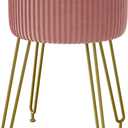 IBUYKE Velvet Storage Footrest Stool Ottoman, Makeup Vanity Stool Side Table with Golden Steel Legs Removable Cover, Coffee Table Top Cover, Pink LG-20P