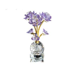 QFkris Purple Crystal Rose Flower Figurine Collectible Statue 6" Glass Flowers with Stems Ornament Home Decor for Valentines Day Thanksgiving,Christmas,Wedding,Mothers Day,Centerpiece,Gift for Women
