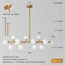 Mid Century Modern Sputnik Chandelier: 16-Light Globe Chandeliers over Table - White Glass Linear Chandelier Dining Room Light Fixture - Gold Brass Modern Chandeliers for Living Room Kitchen Island, 39"