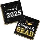 Karenhi 2025 Graduation Napkins Class of 2025 Disposable Black and Gold Congrats Grad Cocktail Napkins Paper 3 Ply for High School University College Graduation Party Decorations, 2 Design(100 Pcs)