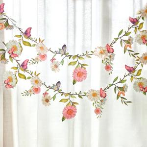 SUNBEAUTY Garden Party Flower Banner Reusable Wildflower Garland for Enchanted Garden Woodland Tropical Theme Wedding Baby Shower Birthday Tea Supplies Girl Decorations - 2 Pcs