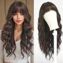 Esmee Long Wavy Black Brown Wig for Women Natural Synthetic Hair Heat Resistant Wigs with Fringe
