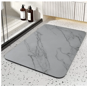 Tulvera Stone Bath Mat | Diatomaceous Earth Quick Drying Shower Mat | Absorbent Non-Slip Bath Mats for Bathroom | Elegant Minimalist Design, Easy to Clean Shower Stone | 24" x 16" (Grey Marble)