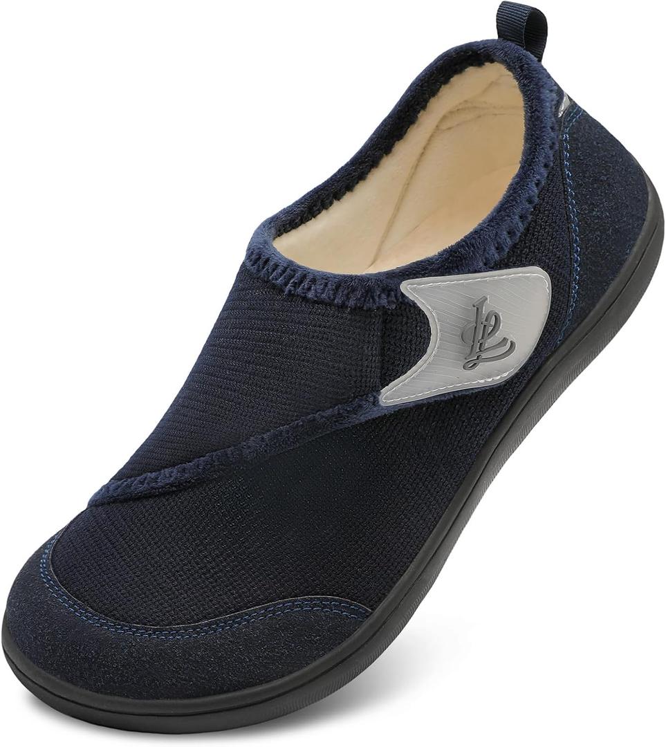 LeIsfIt Slippers for Men Wide House Shoes Adjustable Diabetic House Slippers Arthritis Edema Slipper Shoes Indoor Outdoor Navy Size 9 (L)