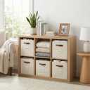DECOMOMO Storage Cubes, 13x13x13 Storage Cube Bins with Labels, Fabric Organizer Bins (13" / 6pcs, Beige)