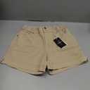 Flamingals Women's Mid Waist Solid Split Side Flap Pocket Casual Shorts (Beige, M)