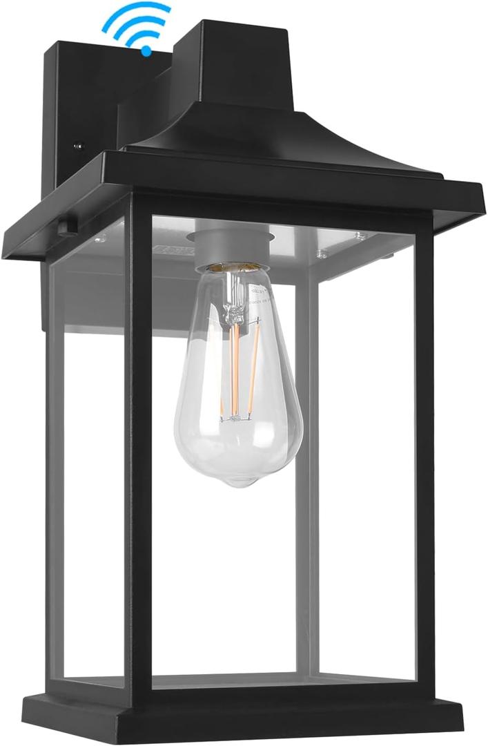 FUDESY Dusk to Dawn Sensor Outdoor Wall Light Fixture Extra Large, Exterior Porch Light Fixture Wall Sconce with E26 LED Bulb, Waterproof Plastic Wall Mount Lantern for Front Door, House, Black