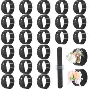 24 Pcs Corsage Wristlet Bands, Floral Wrist Corsage Wedding Bracelets, DIY Wrist Corsages Accessories for Wedding Prom Ceremony Anniversary Bridal Shower Beach Party (Black)