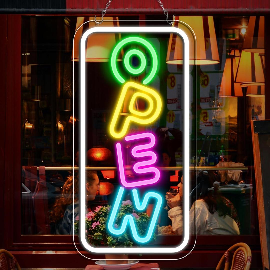 inShareplus 16.2"x 9.1" Super Bright Open Sign, Adjustable Neon Open Sign, Signs for Business Window, Powered by USB with ON/OFF, for Stores, Restaurant Bar Hotel Wall (Vertical)