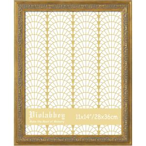 VIOLABBEY 11x14 Picture Frame Gold, Vintage Photo Frames Ornate without Mat for Tabletop or Wall Hanging