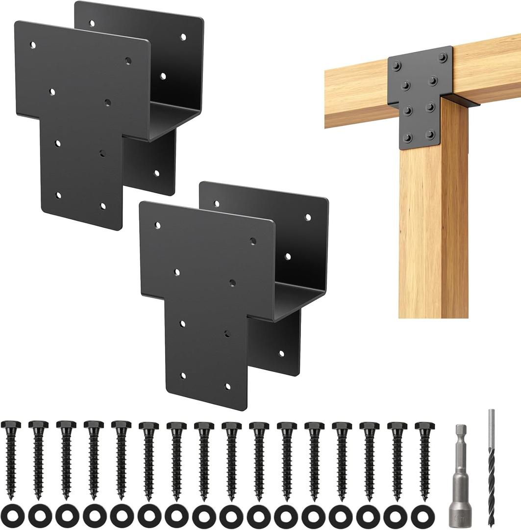 4"x 4" Post Cap Tie Rod Brackets,TROPTOLKY Heavy Duty Wood Beam Tie Rod Brackets, for Supporting Outdoor Pergolas, Gazebos, Decks and Porches,2 Pcs