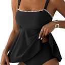 Aleumdr Tankini Swimsuits for Women Modest Two Piece Bathing Suit Square Neck Swim Top with High Waisted Bottom (Black, M)