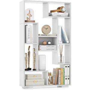GIANTEX 47-Inch Bookshelf, Modern Wooden Geometric Bookcase with Open Shelves, Anti-Tipping Kits, Wood Book Case Shelf, Open Cube Storage Organizer Display Rack for Living Room, 27.5 inches x 8 inches x 47 inches