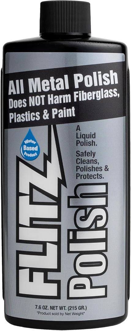 FLITZ Multi Purpose Metal Polish Liquid - 7.6oz USA-Made Tarnish Remover - For Aluminum, Chrome, Brass, Nickel, Silver - Non-Abrasive Cleaner & Restorer - Not for Patina or Electroplated Finishes