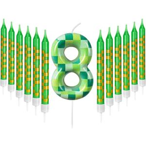 Zlongron 13 Pieces Birthday Cake Candles, Green Pixel Theme Birthday Candles, Suitable for Boys and Girls Birthdays, Gatherings, Parties, Celebrations Good Decoration Supplies (Number 8)