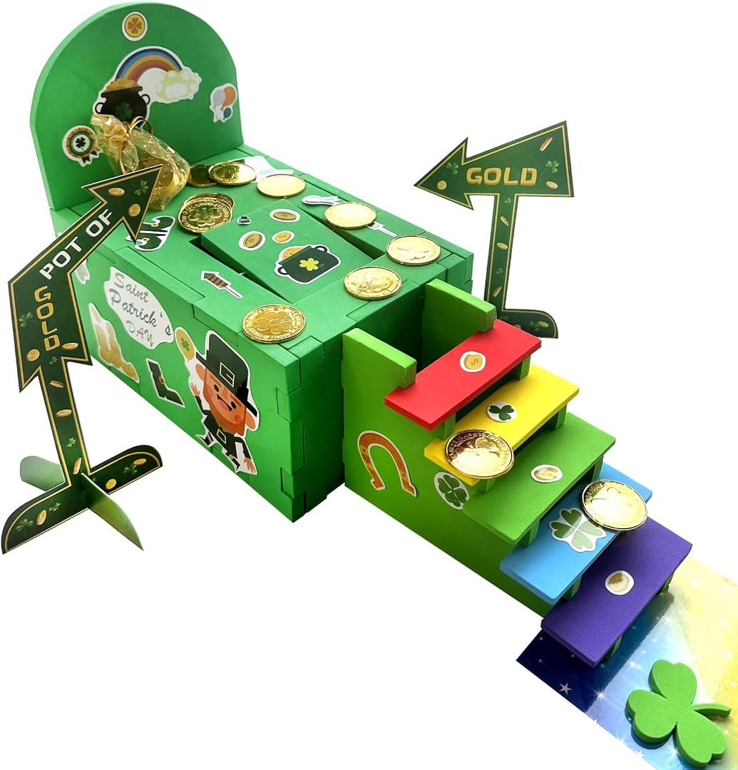TEINSONET St Patrick's Day Leprechaun Trap Kit - St. Patricks Day Decorations Leprechaun Trap Crafts Kit for Kids St Patricks Day Party Supplies (EVA AUTO Trap)
