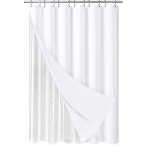 LaCyan Waterproof Waffle Shower Curtain, 258GSM Heavy Duty 3 Piece Set with Clear Liner and 12 Stainless Steel Hooks, Polyester Fabric Shower Curtains for bathroom, Machine Washable, 72x72 Inch, White