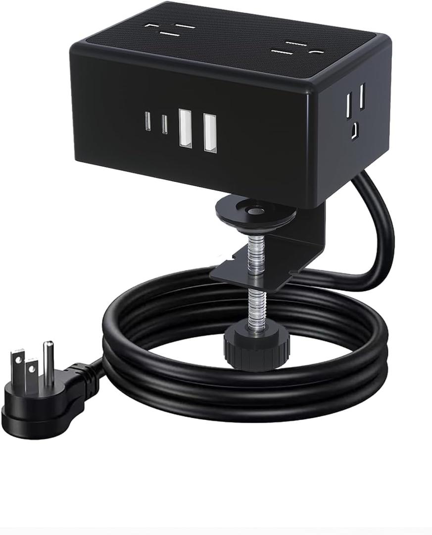 PD20W Desk Clamp Power Strip, Desktop Mount Surge Protector, Fast Charging Station, Desktop USB-C Outlets with 4 Outlets 4 USB Ports (2 USB C), Home Office Accessories Essentials (6FT)