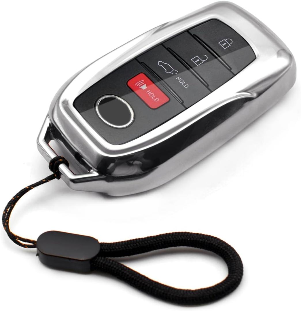 MECHCOS Compatible with Toyota Tacoma Venza Corolla Grand Highlander Prius Land Cruiser Sienna Sequoia Tundra Crown RAV4 Prime Silver TPU Key Fob Cover Case Remote Holder Protector Sleeve Accessories