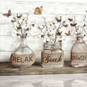 Tijuboni Farmhouse Bathroom Decor Wall Art Rustic Cotton Flower Pictures Canvas Prints Country Relax Soak Unwind Bathroom Sign Butterfly Artwork Modern Home Decor Ready to Hang 12"x16"