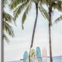 Surfboard Canvas Wall Art Bathroom: Beach Scene Ocean Picture Coastal Palm Tree Print Surf Seascape Painting Sea Seascape Seaside Artwork Decor for Living Room 16 x 24