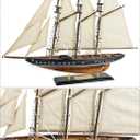 SAILINGSTORY Wooden Sailboat Model Ship Sailboat Decor 24" Schooner Atlantic 1:60 Scale Replica Blue and Walnut Antique Finish
