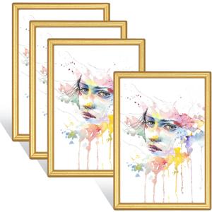 3.5x5 Small Picture Frame Set of 4, Gold Wallet Size Photo Frames for 3.5 x 5, Display Horizontal & Vertical for Desktop and Wall Hanging, Matte Golden Metal Thin Modern (4 Pack)