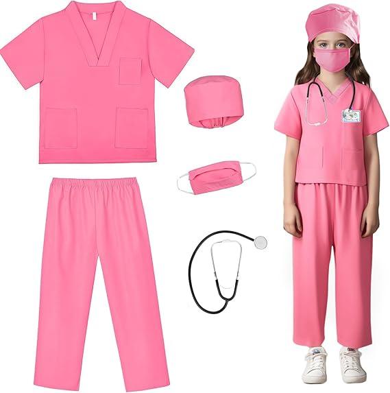 Kids Doctor Scrub Costume,Halloween Cosplay Dress up,Nurse Scrub Set Gift for Boys and Girls 3-12Years 