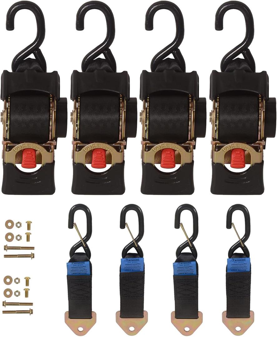MOTO4U 4PCS Bolt-on Retractable Ratchet Straps Heavy Duty Transom Tie Down With Extension & Bolt Set for Boat ATV Trailers (2" x 9') 3000LBS/1360KG