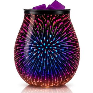 Leyoue 3D Glass Fireworks Electric Wax Melt Warmer with PTC Heating Plate 7 Colors LED Changing Light Wax Burner Melter Fragrance Warmer for Home (3D)