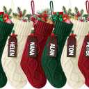 Hommtina Christmas Stockings, Personalized Christmas Stockings 18 Inches Large Size Cable Knitted Stocking Gifts (6pcs White&red&Green)