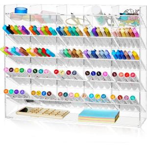 Acrylic Pen Organizer Storage for 300 Markers Vertical Marker Organizer Acrylic Pen Display Holder for Office Desk Desktop Stationery Pencil Storage, Clear, 15 x 4 x 12.4 Inch