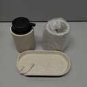 Beige Bathroom Accessories Set, 3 Pcs Resin Bathroom Accessories Complete Set, Sandstone Look Soap Dispenser with Large Pump, Toothbrush Cup, Soap Dish for Modern Home Decor and Kitchen